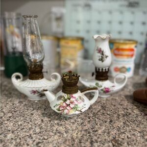 Mini Floral Ceramic Oil Lamp Set